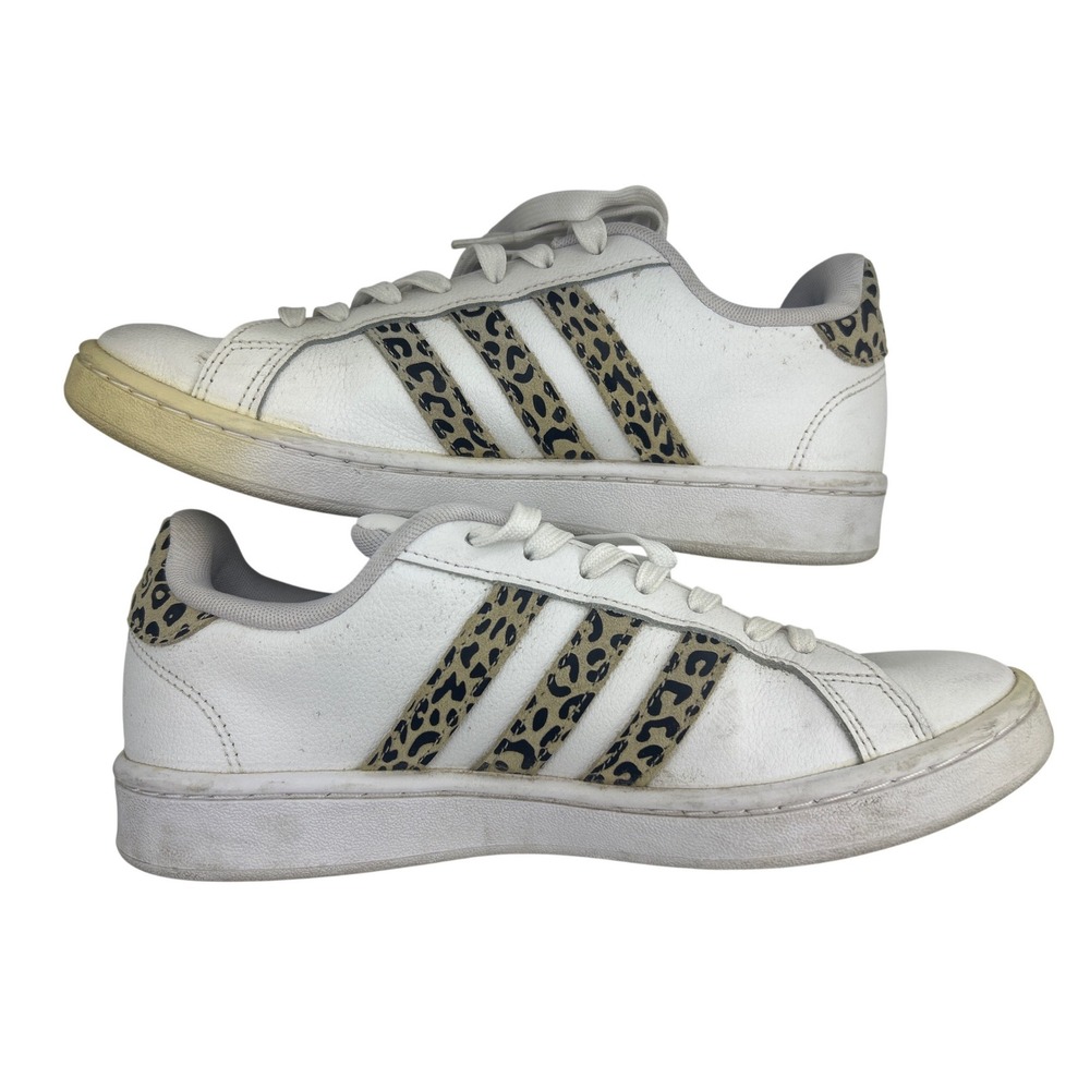Adidas Grand Court Leopard Print White Sneakers FW9778 Womens 8.5 Low Top Shoes - Picture 3 of 6